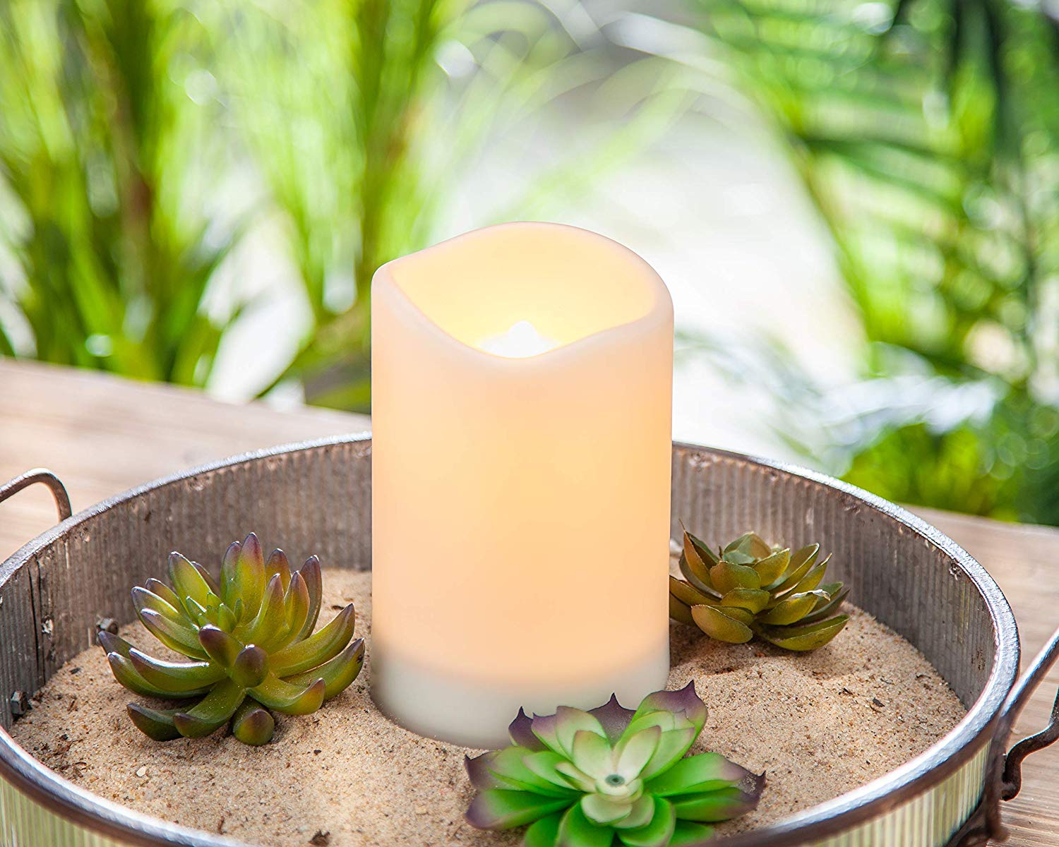 Illuminated Garden: Solar Outdoor Resin Candle 4 x 6 Inch - White